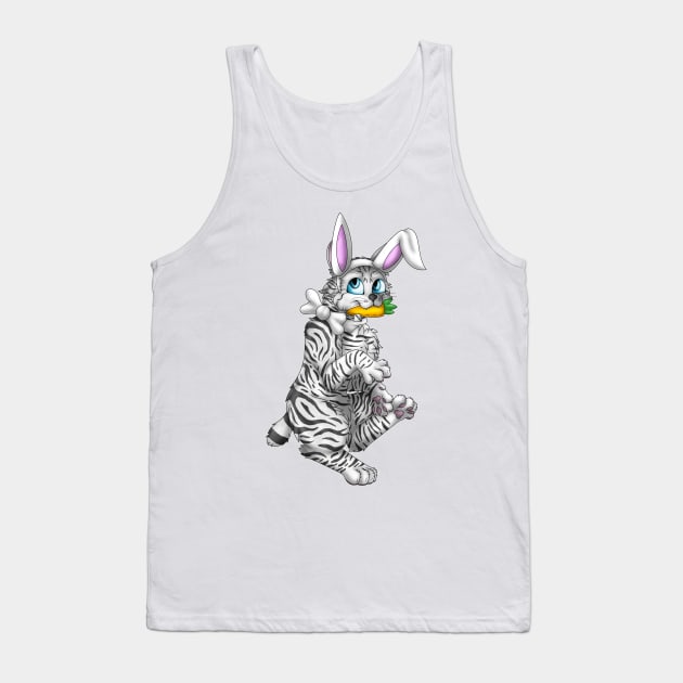 Bobtail BunnyCat: Silver Tabby (White) Tank Top by spyroid101